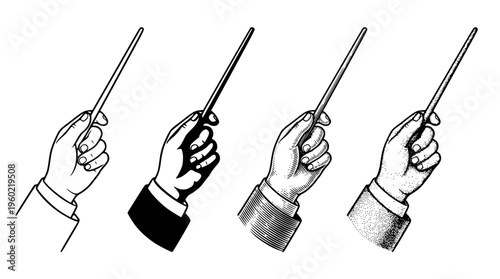 Hand holding magic wands in different styles illustration
