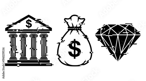 Vector illustration of money and wealth symbols in black