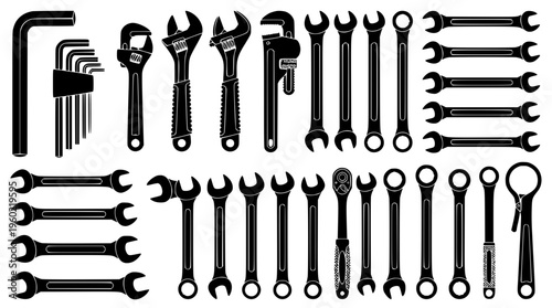 Various types of wrenches and tools on display