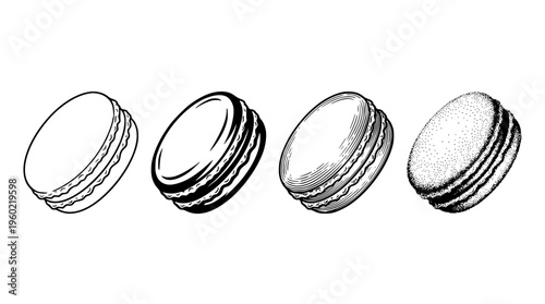 Various macarons illustrated in different shading techniques