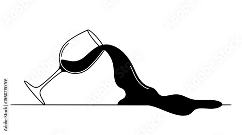 Wine glass pouring red wine in a vector illustration