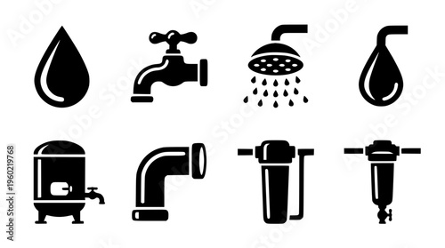 Vector graphic illustration of various water icons and symbols