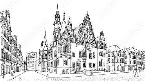 Historic Gothic city hall building with intricate architecture design
