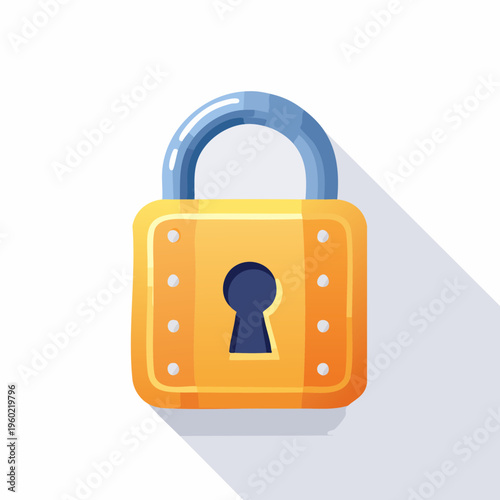 Secure Padlock Icon with Long Shadow, Digital Security Concept.