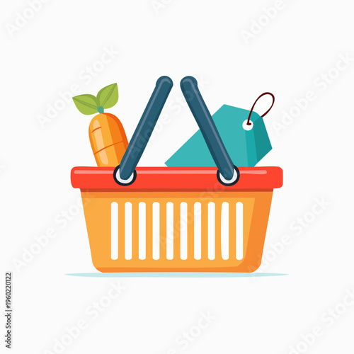 Shopping basket with carrot and tag illustration.