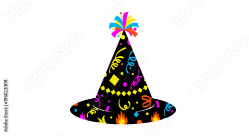 Colorful Party Hat with Symbols.