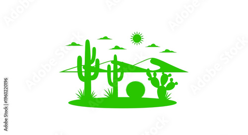 Green cactus in desert landscape scene.