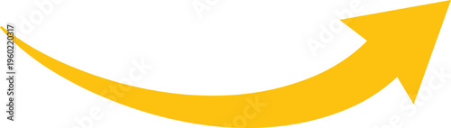 Yellow arrow curving upwards on white background curve