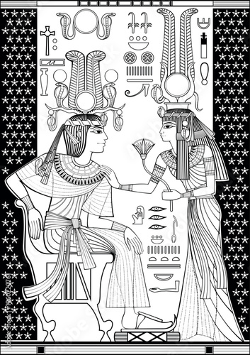 Egyptian coloring page.Ancient egypt background.Egyptian hieroglyph and symbol.