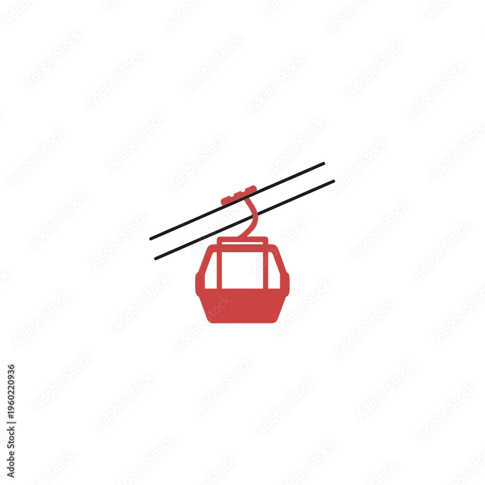 Fototapeta premium A red cable car suspended from two parallel wires, symbolizing transportation and scenic views