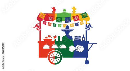 Colorful Food Cart Illustration Design.