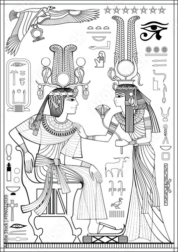 Egyptian coloring page.Ancient egypt background.Egyptian hieroglyph and symbol.