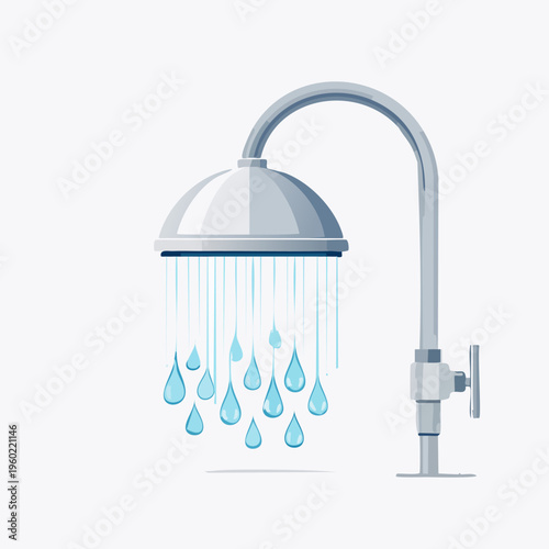 Shower Head with Water Droplets Illustration.