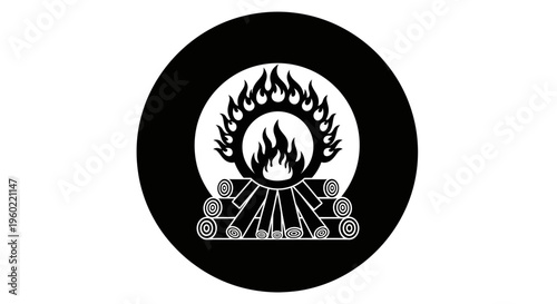 Fire burning on wood logs icon.