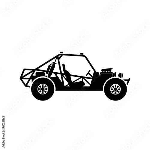 Silhouette of a powerful dune buggy, a rugged off-road vehicle designed for sand and rough terrain, ready for adventure