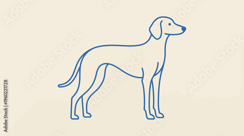 Blue-outline greyhound silhouette: minimal line art illustration of an elegant dog on a warm beige background, ideal for stock design, home decor, and modern branding.