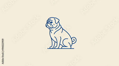 Blue line drawing of a sitting dog silhouette — minimalist, hand-drawn illustration for pets, home decor and design projects