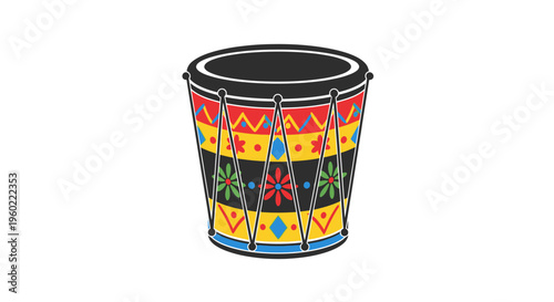 Colorful Decorative Drum Bucket Instrument Closeup.