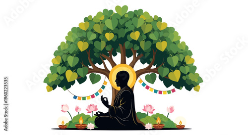 Buddha Sitting Under Tree Silhouette Meditation.