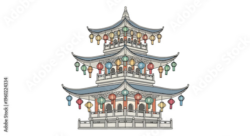 Colorful Asian Temple Pagoda Architecture.