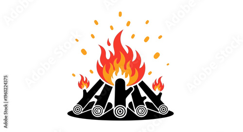 Burning wood fire flames illustration.