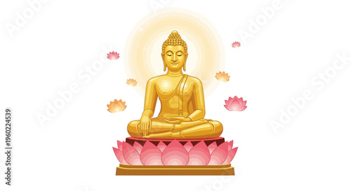 Golden Buddha Statue Sitting Lotus Position.