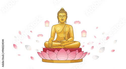 Golden Buddha Statue Sitting Lotus Position 1.
