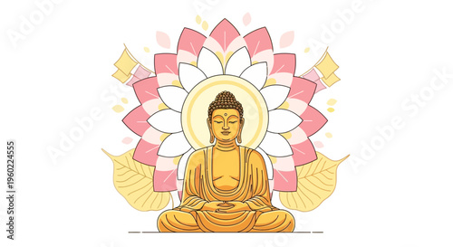 Golden Buddha Statue Sitting Meditating Peacefully.