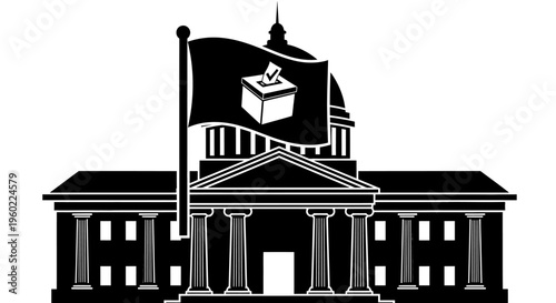 Government Building with Flag Illustration.