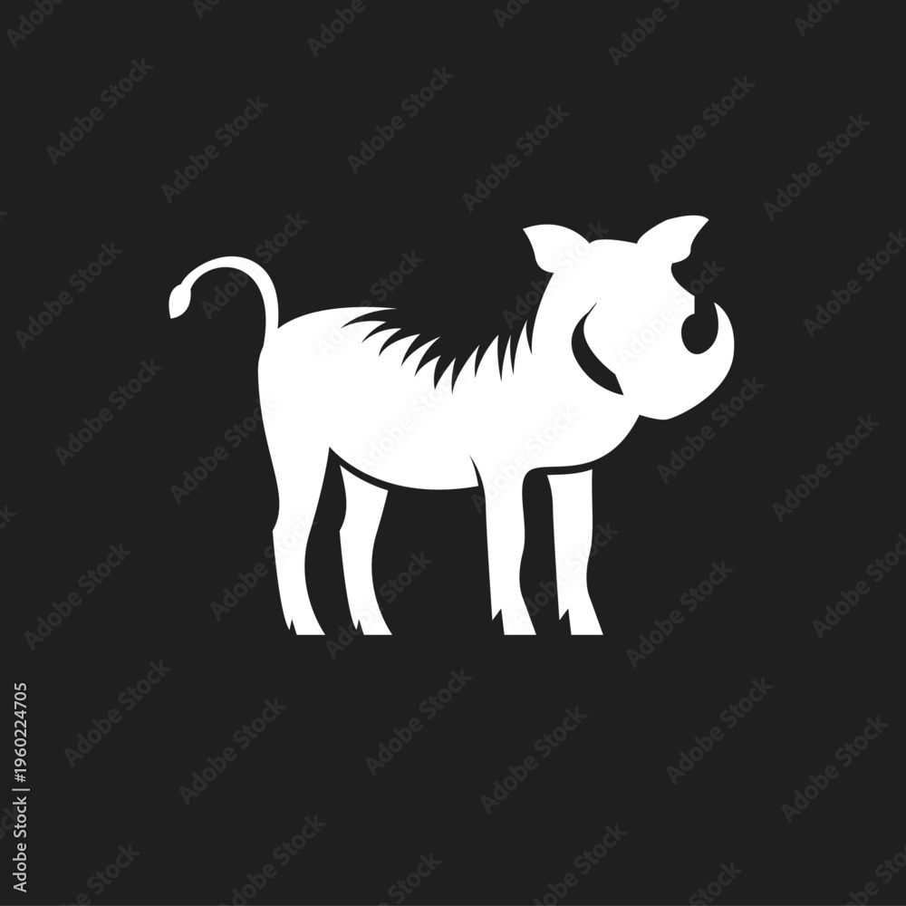 Fototapeta premium White Warthog Silhouette Vector Illustration on Black Background