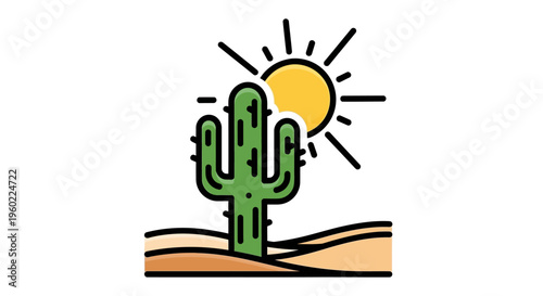 Green cactus plant in desert sand.