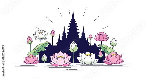 Lotus flowers in various colors bloom.