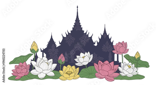 Lotus flowers in various colors bloom 1.