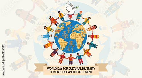 People Holding Hands Around Globe Together.