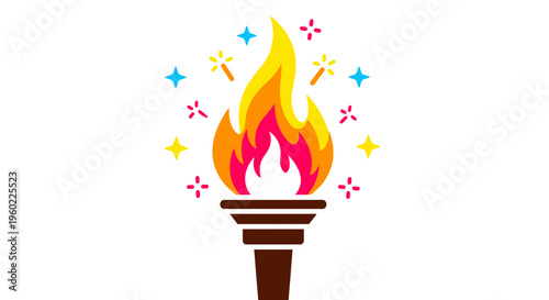 Colorful Torch with Sparkling Flames Illustration.