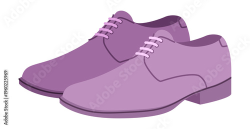 Buck mens purple flat suede pair. Casual derby footwear with contrast sole preppy campus style. Technical illustration CAD mockup sketch vector women unisex outline isolated.