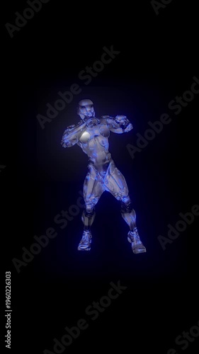 Dancing two robots on a metal background. Seamless loop 3d render