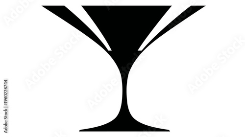 Modern black and white vector illustration of a stylized cocktail glass. Elegant minimalist graphic icon for drinks, bars, parties, and celebrations.