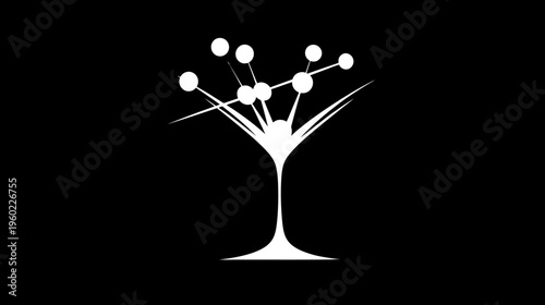 Sleek minimalist abstract cocktail glass vector icon with spherical accents, ideal for modern beverage and bar branding.