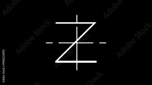 Abstract white geometric Z letter symbol with intersecting symmetry axis lines on a black background, representing balance and design.