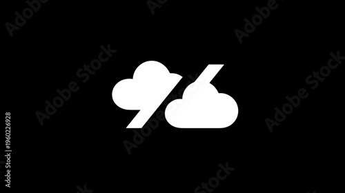White Cloud Data Connection Error Icon. Offline Synchronization Problem Symbol on Black Background for Technology Concepts.