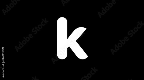 Modern White Lowercase Letter K on a Solid Black Background - Simple Alphabet Typography Graphic Element