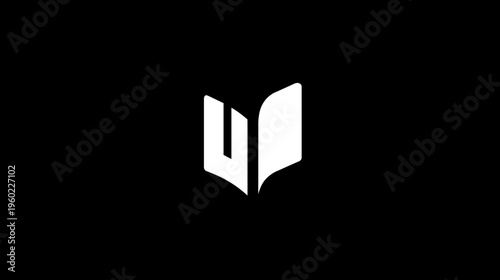 Modern Minimalist White Open Book Icon on Black Background - Abstract Graphic Design Element for Education, Knowledge, Reading