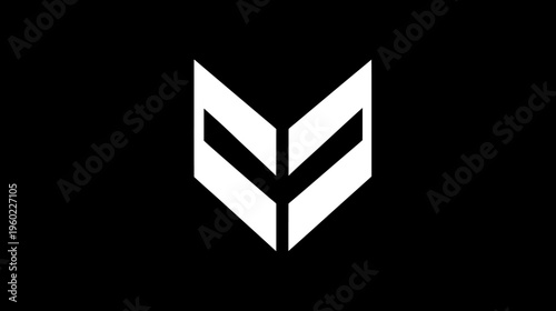 Abstract White Geometric Arrow Down Symbol on Black Background. Minimalist Modern Design Element or Logo Concept for Technology