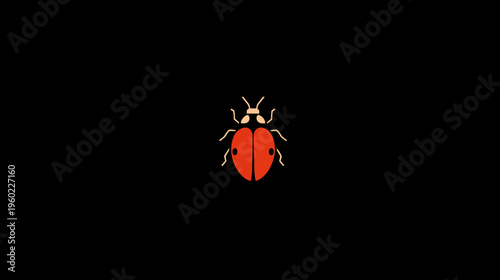 Cute minimalist ladybug illustration with vibrant red wings and black spots on a solid dark background