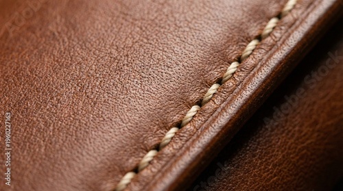 Leather texture with fine grain and stitching details, premium brown material surface.