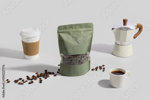 Cup of espresso with bag, b...