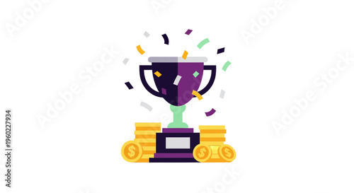 Purple Trophy Cup with Gold Coins.