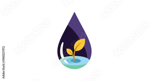 Water Drop with Small Green Leaf.