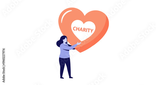 Woman Holding Large Heart Shape Symbol.